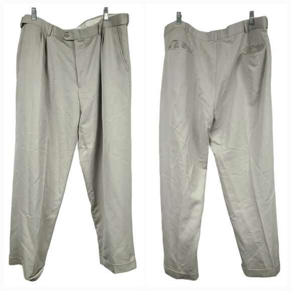 Men's 40X30 Microfiber Dress Pants Pleated Front Khaki Cuffed No Iron Work Comfy - Picture 1 of 6